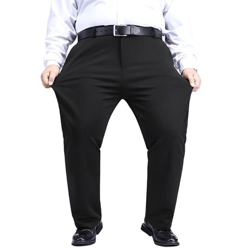 Djeanxa Men's Big and Tall Dress Pants Fleece Lined Stretch Suit Pants Relaxed Fit Golf Work Business Trouser XL-8XL Black