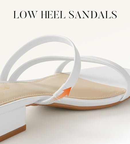 Image of Ankis Black Nude White Strappy Heels Women 1 Inch Low Chunky Block Heel Heeled Sandals Square Open Toe Slip On Slides Mules