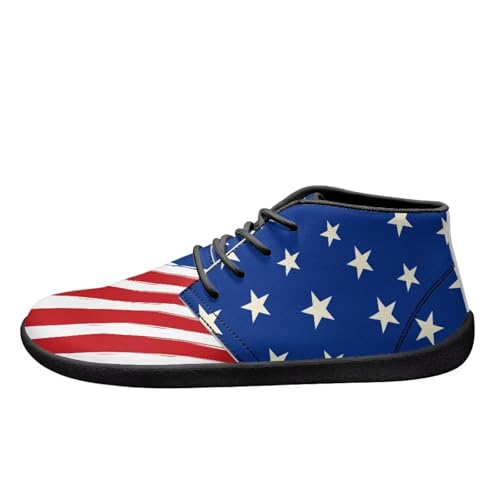 Forchrinse American Flag Print Mens Flat Shoes Leather Sneakers Fashion Mid Top Walking Shoes Patriotic Dress Shoes for Men Boys Chukka Boots Waterproof4