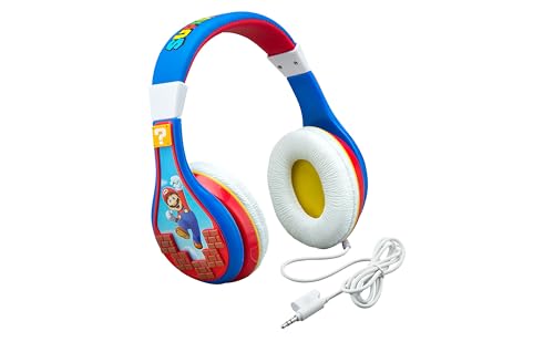 eKids Super Mario Kids Headphones, Adjustable Headband, Stereo Sound, 3.5Mm Jack, Wired Headphones for Kids, Tangle-Free, Volume Control, Childrens...