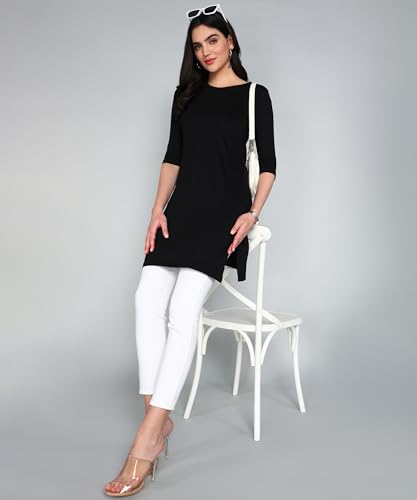 Image of FLEXIMAA Women's Cotton Plain Round Neck 3 /4 Sleeve Long Top