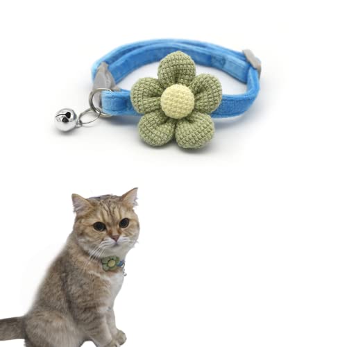 Cat Collar With Flower,Cat Collars For Girl Cats And Boy Cats,Breakaway Cat Collar With Bells,Adjustable Kitten Collar,Cute Cat Collar (Blue, Breakaway) #TOP25