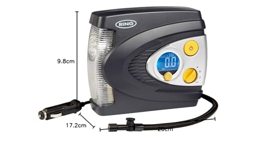 Ring RAC635 Compresor de Aire Digital Preconfigurado con Caja, Adaptador y Luz LED, Sin luz LED