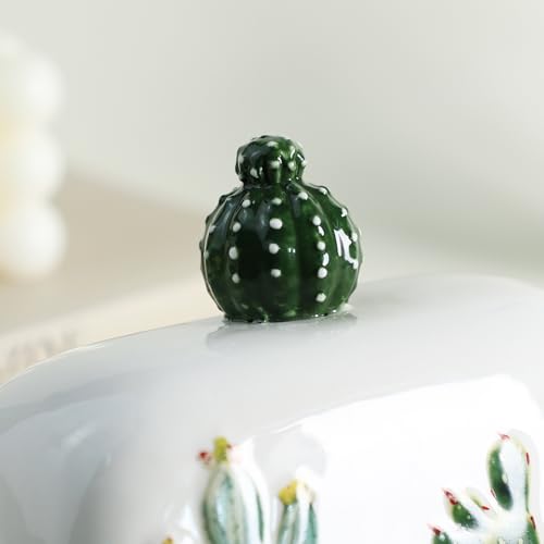 Bicuzat Ceramic Butter Dish with Lid Butter Keeper Butter Plate Tray for Kitchen Countertop Embossed Cactus Pattern Butter Crock Keeper Saver-A-7.5 In by Bicuzat - Image 6