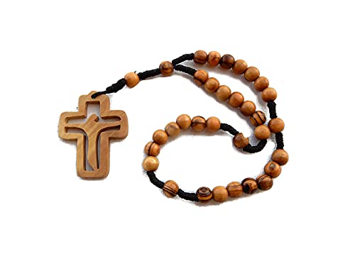 Chapelet en corde anglican en bois d'olivier avec croix et découpe du Christ - Qualité supérieure - Produit authentique HJW - Conçu exclusivement pour HolyRoses, Bois Cover