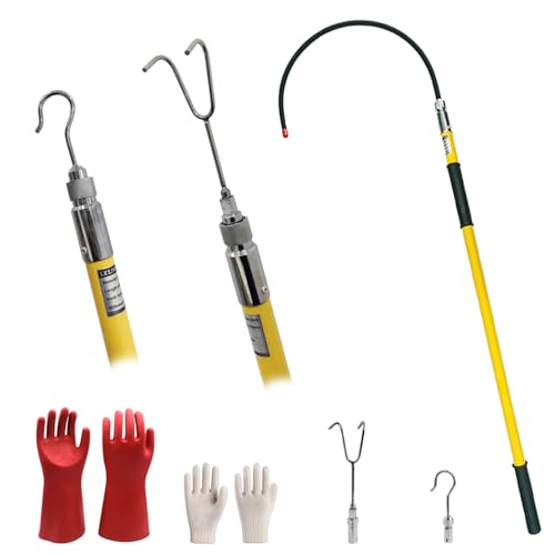 Image of 4FT Insulated Rescue Hook Withstand 35KV,UL-Certified Hotstick Rescue Hook | High Voltage Electrical Rescue Hook ASTM F711 Compliant Fiberglass Rescue Pole with 3 Style Hooks & 10KV Insulated Gloves