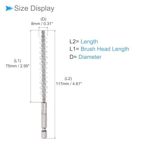 Image of Bore Brush, 8mm Dia 75mm Length, Nylon Twisted Cleaning Wire Brushes with 1 /4 inch Hex Shank - (Applications: for Power Drill)