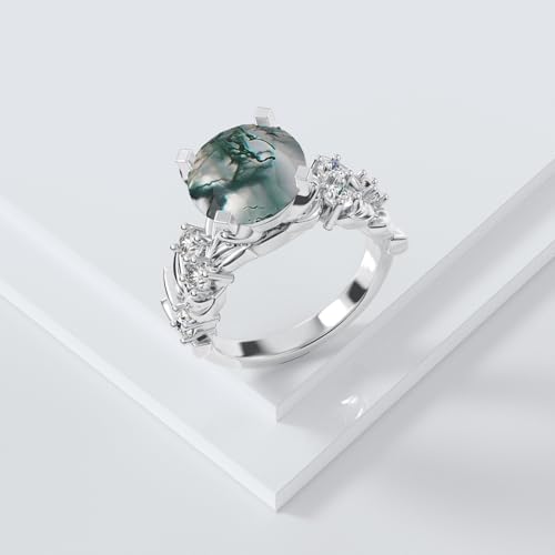 Moss Agate Rings for Women 925 Sterling Silver Custom Engraving Moss Agate Engagement Ring Wedding Jewelry Engagement Gifts for Her2