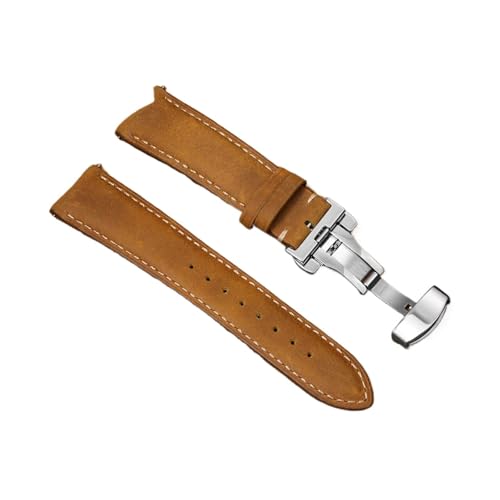 Bracelet de montre en cuir 16mm Yellow Brown avec boucle papillon et coutures apparentes