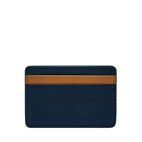 Image of Fossil Men's Steven Leather Slim Minimalist Card Case Wallet, Insignia Blue /Camel (Model: ML4395545)