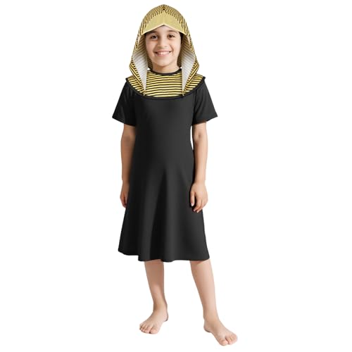 DiULi Disfraz De Faraon para Niños, 3 Piezas Disfraces Egipcio Infantil, Traje De Faraón Egipcios con Sombrero y Decoración Del Cuello, Ropa DE Antiguo Egipto para Halloween Festival, Carnaval Fiesta