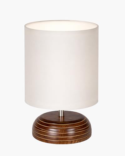 Image of Homesake Wooden Base Table Lamp with Fabric Drum Shade Aara | Warm Ambient Bedside Lamp for Bedroom, Living Room, Study, Office, Modern Classic Night Lamp Home Decor, (KD Off-White)