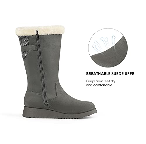 DREAM PAIRS DREAM PAIRS Womens DSB212 Winter Snow Boots Mid-Calf Fashion Furry Warm Tall Boot Grey Size 9