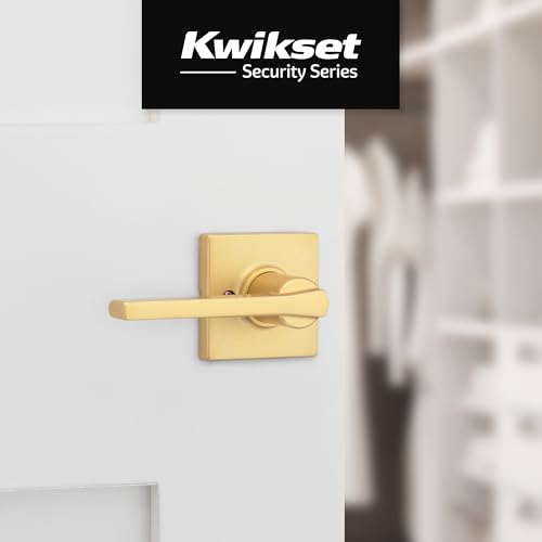 Image of Kwikset Casey Dummy Door Handle, Single Sided Lever for Closets, French Double Doors, and Pantry, Satin Brass Non-Turning Reversible Interior Push /Pull Lever, with Microban Protection