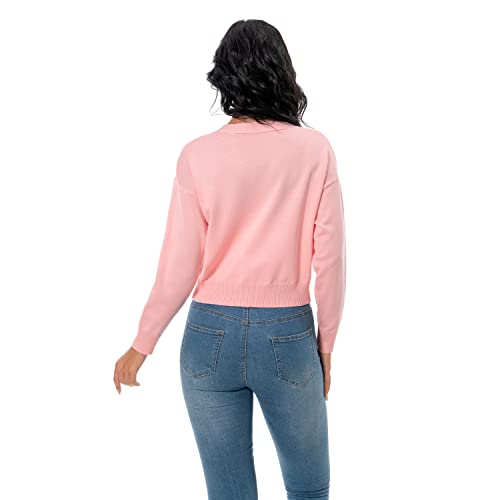 Satuun Women's Long Sleeve Cropped Cardigan V Neck Solid Button Down Knit Bolero Shrugs #TOP3