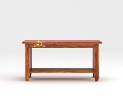 Image of SHYAM ART & CRAFT Solid Sheesham Wood Center Coffee Table with Storage | Wooden Centre Table for Living Room, Drawing Room & Office | Honey Finish