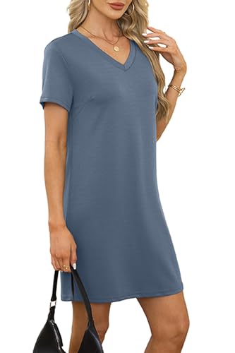 Image of RUMIA Summer Dresses for Women 2026 V-Neck Casual Sundresses T-Shirt Dress