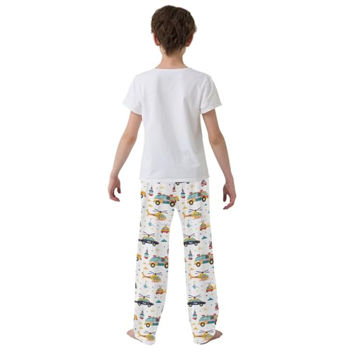 Hand Drawn Police Cars Vehicle Pajamas Bottoms with Pockets Comfy Pjs Sleepwear Elastic Waistband Pajamas Pants Lounge Pants for 6-14 Years3