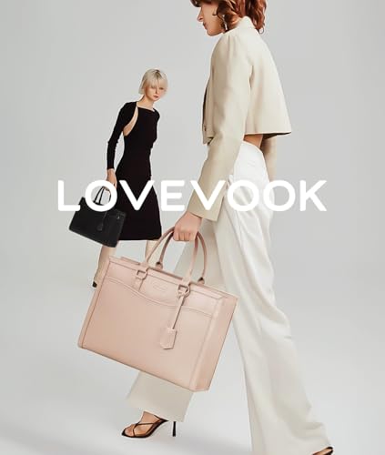 Image of LOVEVOOK Laptop Tote Bag for Women, Office Work Bag Briefcase fit for 17.3 inch Laptop, Large Capacity Teacher Computer Bag Handbag,2pcs Set, Leather /Apricot