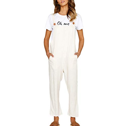 Women's Casual Jumpsuits Overalls Baggy Bib Pants Wide Leg Rompers Loose Rompers Linen Harem Plus Size Pants White