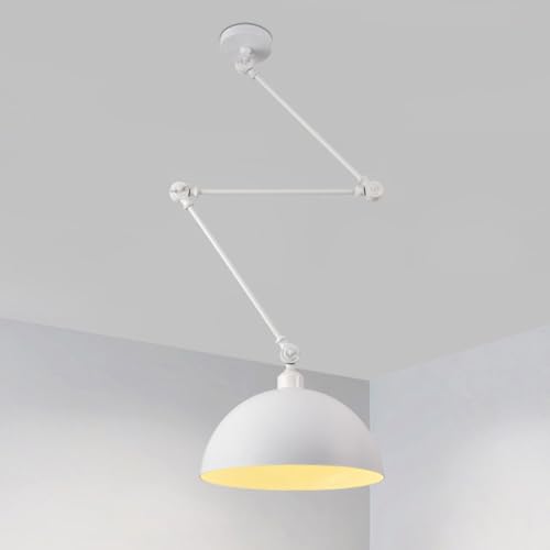 Mengjay Lampada a Sospensione Industriale Regolabile,Moderno interna Lampadario E27 metallo Lampada Pendente,Braccio Articolato 135 cm,Plafoniera per Soggiorno Sala Da Pranzo Camera (Bianco)