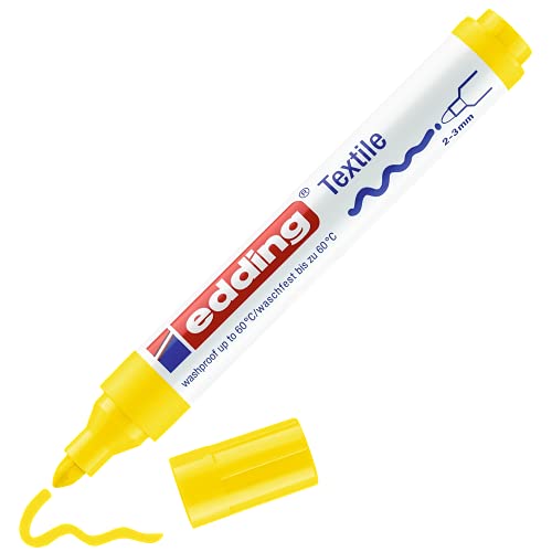 edding 4500 Textilmarker - gelb - 1 Stift - Rundspitze 2-3 mm - Textilstifte waschmaschinenfest (60 °C) zum Stoff bemalen - Stoffmalstift