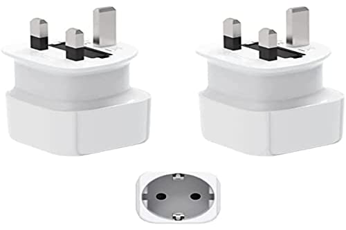 2X Adaptador Enchufe Español a Ingles, Español 2-Pin Europa a 3-Pin Reino Unido, Adaptador De Viaje Tipo G, para Irlanda Escocia Británico Maldivas (Pack 2)