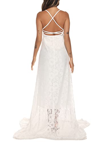 Cosyou Maxi Lace Gown Ball Dresses Mermaid Baby Shower Dress White Lace Wedding Party Dress Pregnancy Dresses For Photoshoot (M, White) #TOP1