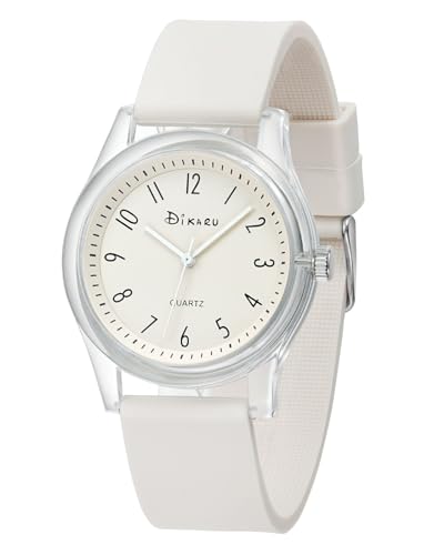 CIVO Relojes Mujer Grande Silicona: Reloj Señora Analógico Cuarzo con Números Arábigos - Reloj Pulsera Mujer Blanco Roto Impermeable - Regalos Elegante para Señora
