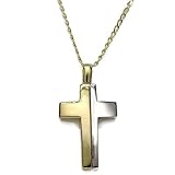 Kreuz aus 18-karätigem Gold zur Kommunion mit massiver 50 cm langer Kette. 5,50 g Gold 18 Karat, Größe: 2,7 cm hoch ohne Griff x 1.80 cm breit. Ein zweifarbiger Schmuck für ein Leben lang.
