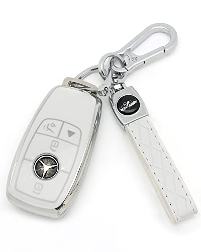 HAOYOUMEI Suitable For Mercedes Benz keys.Advanced soft TPU key Cover is compatible with C E R S G S CLS CLK GLC ML GLE GLS SL SLR McLaren AMG Smart Remote Key (Type B White Key Case + key chain set)