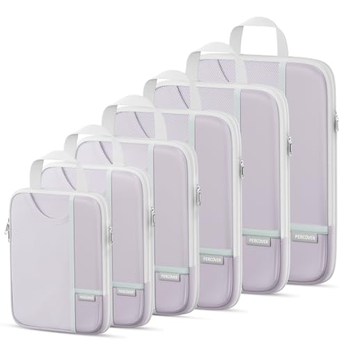 Percover Compression Packing Cubes 6-Piece Set, Packing Cubes Compression for Travel with Multi-Size Organization, Travel Organizer for Carry On & Checked Luggage, Purple