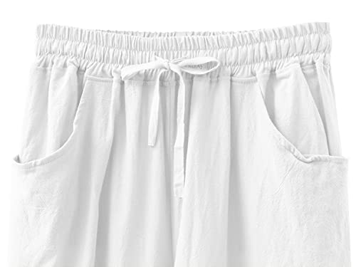 Fancysters Women Wide Leg Linen Pants, High Waisted Wide-Leg Cotton Linen Pants With Pockets(A01-White-L) #TOP3