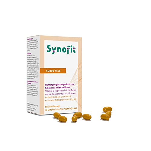 Synofit Curcu Plus, 30 Kapseln, 100% natürliches Bio-Curcumin und Astaxanthin, mit Omega 3 Fettsäuren, pflanzlich mit Algenöl Cover