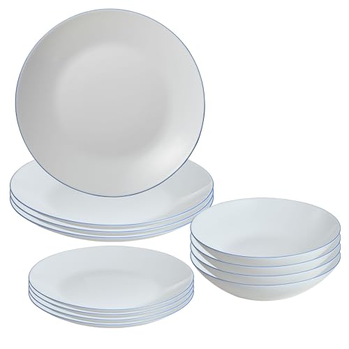 Juego de Vajilla de 12Pzs Blanco con borde azul San Ignacio