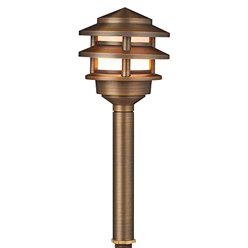 VOLT 3-Tier 12V Brass Pagoda Path Light (Bronze) with LED Bulb