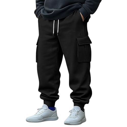 Cambkatl Men's Baggy Joggers Solid Color Casual Cargo Sweatpants Loose Elastic Waist Workout Lounge Pants with Pockets