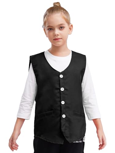 HULIJA Chaleco de traje para niños y jóvenes, sin mangas, chaleco de esmoquin, chaqueta festiva, cumpleaños, Halloween, carnaval, ropa, Negro , 122 128