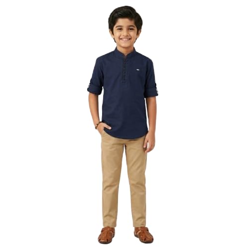 Image of Kids Stylish Solid Style Cotton Mandrain Collar Regular Fit Kurta|| Formal Boys Shirt || Casual Wear Buttoned Kurta for Boys