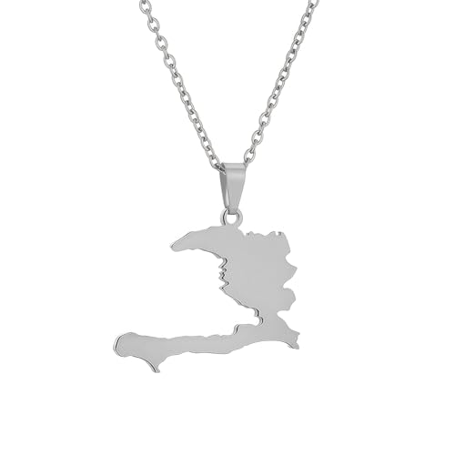 Générique Collier pendentif carte d'Haïti Colliers drapeau d'Haïti Bijoux pendentifs haïtiens Cadeaux pour femmes et hommes haïtiens (H)