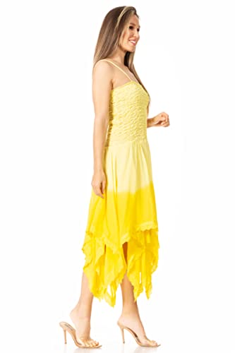 Image of Sakkas Ella Smocked Bodice Spaghetti Strap Double Layered Dress