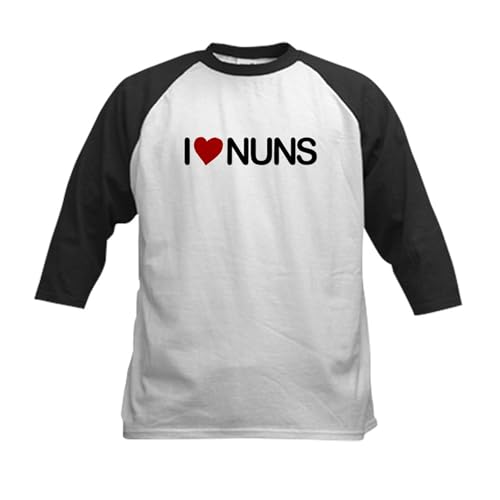 CafePress I Love Nuns Kids Baseball Jersey Kids Cotton Baseball Jersey, 3/4 Raglan Sleeve Shirt Black/White