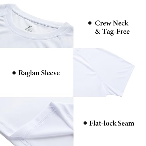 Men's UPF 50+ Sun Protection Short Sleeve Moisture Wicking Cool Dri T-Shirts Athletic(White,S) - Thumbnail 4