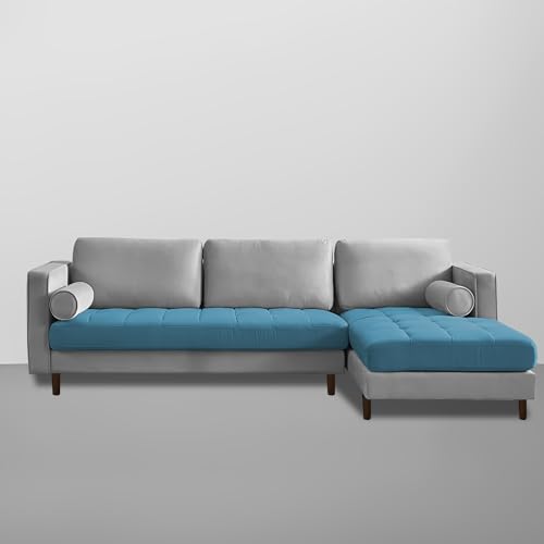 Image of Lezra RHS 4 Seater L Shape Sofa Set for Living Room (Turquise Grey Fabric) Premium Fabric Sofa