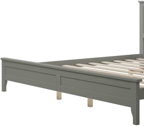 Miniatura 19 de Base de cama de tamaño matrimonial con cabecero y estribo, cama de plataforma de madera maciza blanca de estilo conciso moderno para niños,