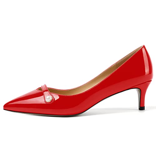 ROSERWISH Womens Slip On Sexy Party Pointed Toe Wedding Patent Kitten Low Heel Pumps Dress Shoes 2 Inch2