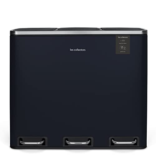 Les Collectors Recycling Kitchen Pedal Bin Stainless Steel No.986 Dark Blue, 54L, Resistant, Waste separator 3x18L bins, Removable Inner Buckets waste Bin, Recycling, Selective sorting, Silent closure
