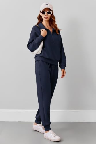 Image of PINSPARK 2 Piece Sets for Women Long Sleeve Half Zip Tracksuit Jogger Sets | Luxury & Coziness Fabric, Kangaroo Pocket Sweatshirt, Drawstring Joggers Pants,2026 Fall Travel Outfits Lounge Set