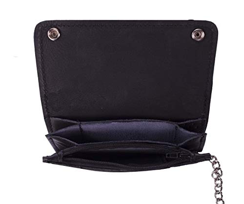 Premium Black Leather Bifold Chain Wallet2