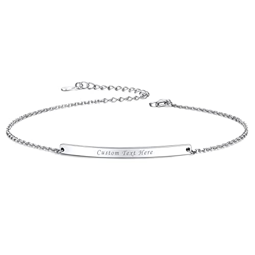 ChicSilver Customized Bar Bracelet 925 Sterling Silver Personalized Engraved Initial Name Link Bracelet Delicate Friendship Bracelet Minimalist Jewelry Birthday Gift